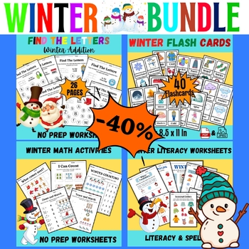 Preview of Winter Activities Coloring Worksheets BUNDLE for Kindergarten and Prek