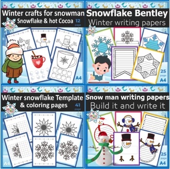 Preview of Winter Activities Crafts Bundle snowflake Bentley writing paper-snowman-cocoa