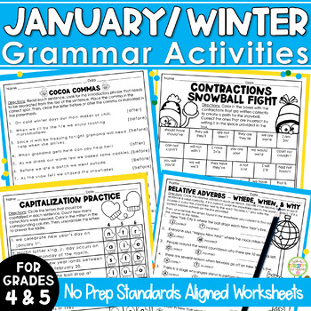 Preview of Winter Activities Grammar Worksheets | First Day Back from Winter Break Reset