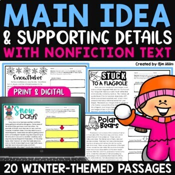 Preview of Winter Activities Reading Passages with Questions Main Idea Supporting Details
