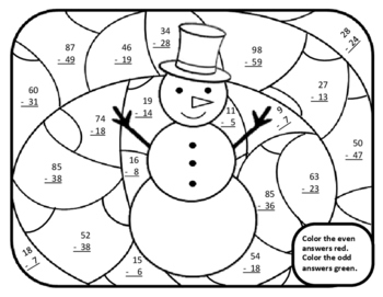 2 Digit Addition Subtraction Color By Number | Digital Winter Math Activity