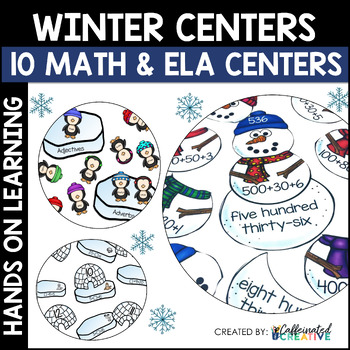 Preview of Winter Activities Math and ELA Centers for 2nd Grade Bundle