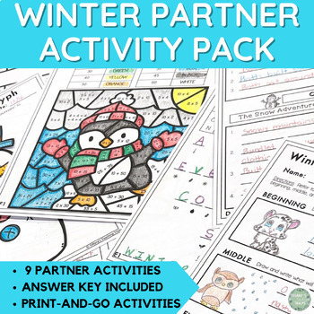 Preview of Winter Activities - Partner Pack - Print-and-Go - Grade 3 and 4
