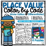 Winter Place Value Activities - Color by Number Worksheets