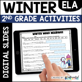 Preview of Winter Activities Reading Writing Grammar Digital Slides 2nd Grade
