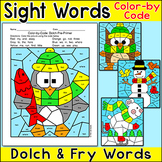 Winter Activities Color by Sight Words: Penguin, Snowman, 