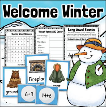 Preview of Winter Themed Activities Write the Room Addition Game Picture Graphs Long Vowels