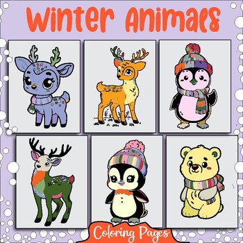 Preview of Winter Coloring Pages Printable PDF / Cartoon Winter Animals