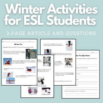 Preview of Winter Activities for ESL Students: 3-Page Article and Questions