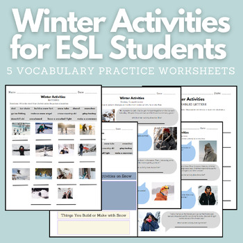 Preview of Winter Activities for ESL Students Worksheet Packet (ESL/EFL) Winter Verbs