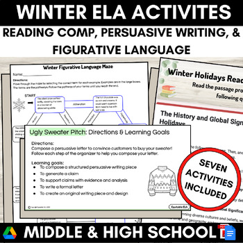Preview of Winter Activities for Middle High School English: Holidays, Christmas, New Years