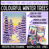 Colorful Winter Trees: Snowy Christmas Art Lesson PDF & Sl