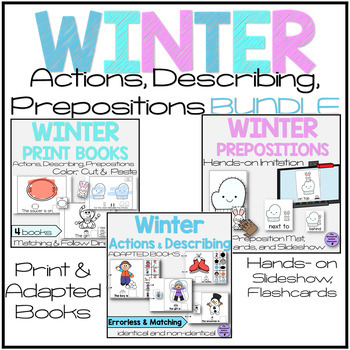 Preview of Winter Adapted Books Prepositions, Action, Describing Print Book Bundle SPED