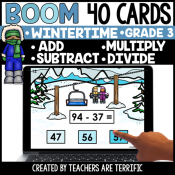 Preview of Winter Add, Subtract, Multiply, Divide Boom Cards Gr. 3 - Digital
