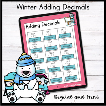 Preview of Winter Adding Decimals _ Digital and Print _ NO PREP