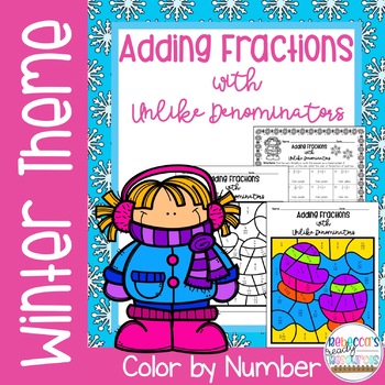 Preview of Adding Fractions with Unlike Denominators Color by Number-Winter Theme