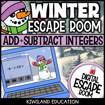 Preview of Winter Adding and Subtracting Integers Digital Escape Room Christmas Activity