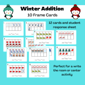 Preview of Winter Addition 10 Frame Cards | Addition within 10 Write the Room
