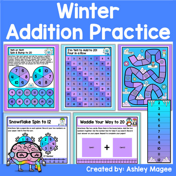 Preview of Winter Addition Math Center Games Activity Hands On Practice Adding to 12 and 20