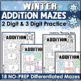 Winter Addition Math Mazes | 2 digit and 3 digit addition 
