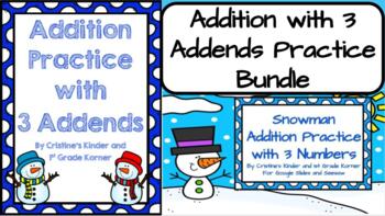 Preview of Winter Addition Practice with 3 Addends Practice Bundle