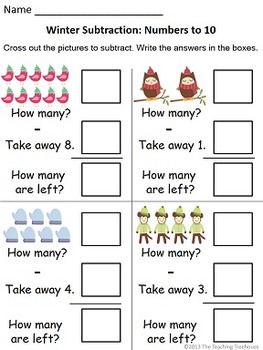 winter addition subtraction within 10 by the teaching