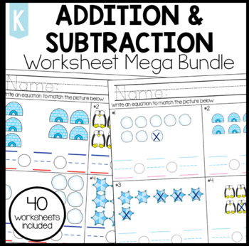 Preview of Winter Addition & Subtraction Worksheets - MEGA Bundle!