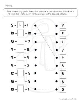Winter Addition and Subtraction Matching Worksheets by Travel Bug Creations