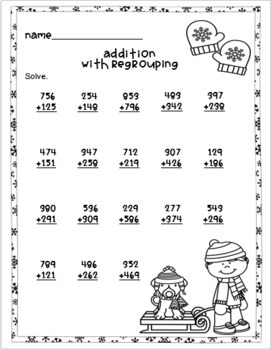 Winter Addition and Subtraction Regrouping Freebie | TPT
