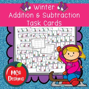 Preview of Winter Addition and Subtraction Task Cards