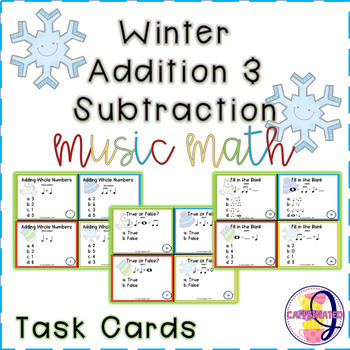 Preview of Winter Addition and Subtraction Task Cards: Music Math