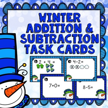 Preview of Winter Addition and Subtraction Task Cards (within 10)