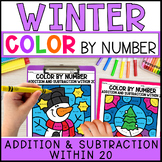 Winter Color by Number Addition and Subtraction Within 20