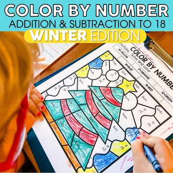 Preview of Color by Number Christmas with Addition and Subtraction to 18 - Math Worksheets