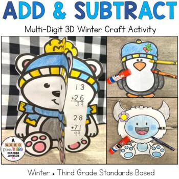 Preview of Winter Addition and Subtraction with Regrouping 3D Craft