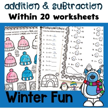 Preview of Winter Addition and Subtraction within 20 Worksheets 