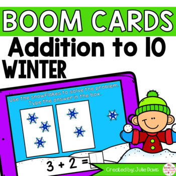 Preview of Winter Addition to 10 Math Centers | Kindergarten Digital Game Boom Cards