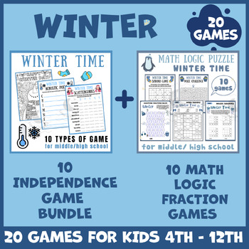 Preview of Winter BUNDLE math puzzle worksheets icebreaker game brain breaks low no prep