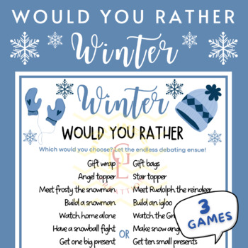 Preview of Winter Advent Would you rather game sights word Activities 7th 8th high middle
