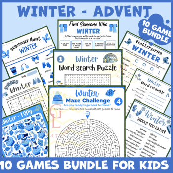 Preview of Winter Advent activity game BUNDLE independent word work icebreaker 6th 7th 8th