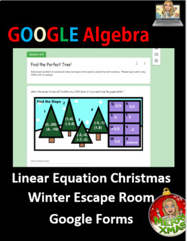 Preview of Winter Algebra 1 Escape Room Activity Linear Equations Google Forms