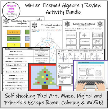 Preview of Algebra 1 Christmas Activity Bundle |Algebra 1 Review Activities |Midterm Review