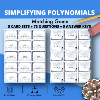Preview of Winter: Algebra Simplifying Polynomials Level 1 Matching Game