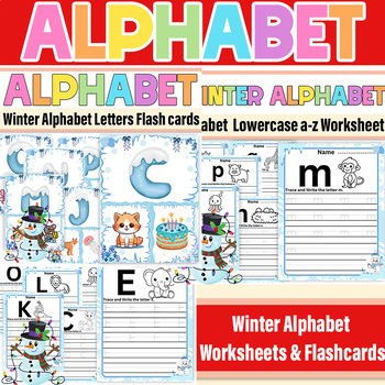 Preview of Winter Alphabet Uppercase & Lowercas And Flashcards|Winter ABC Alphabet Bundle