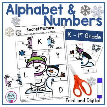 Preview of Winter Alphabet and Numbers Print and Digital Secret Picture Puzzles