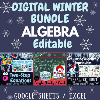 Preview of DIGITAL Math Winter January BUNDLE Two-Step Equations & Algebraic Expressions