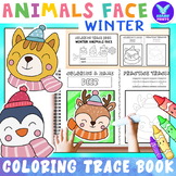 Winter Animal Faces Coloring Tracing Activities Packet Mini Book