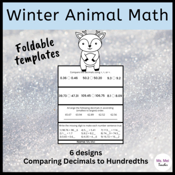Preview of Winter Animal Foldable Math Crafts - Comparing Decimals to Hundredths