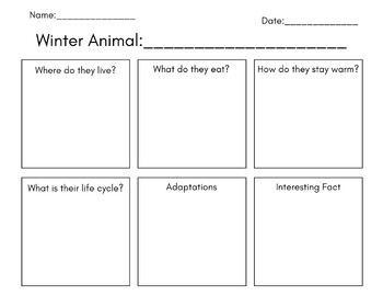 Preview of Winter Animal Research Graphic Organizer