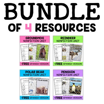 Preview of Winter Animal Nonfiction Units Bundle + FREE Spanish